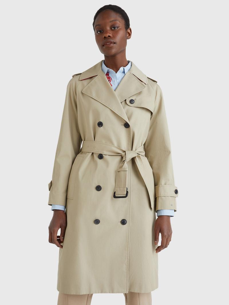 Női Tommy Hilfiger Classic Trench Kabátok Bézs | HU 24GSO